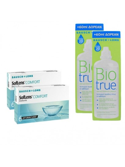 2 Bausch & Lomb Soflens Comfort  Μηνιαιοι Φακοι (6τεμ) + 2 Biotrue 300ml+60ml