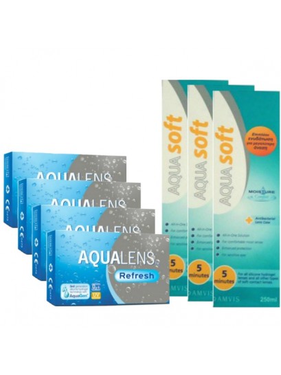 4 Aqualens Refresh Μηνιαιος Φακος(3τεμ) +3 Aquasoft 250ml
