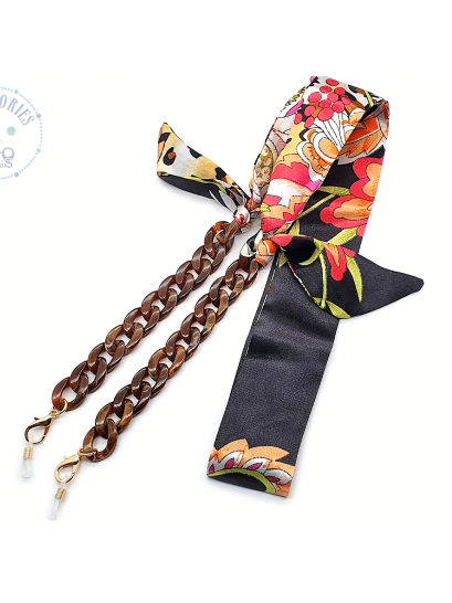Αλυσίδα κοκκάλινη καφέ με μαντήλι floral  mod 1411.5