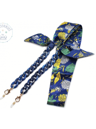 Αλυσίδα κοκκάλινη μπλε με μαντήλι floral  mod 1411.8